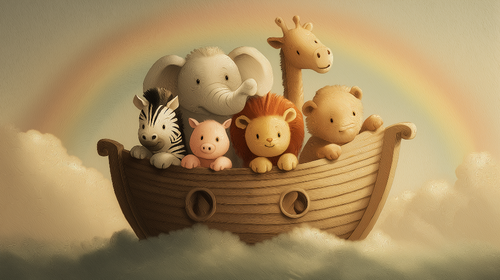 Animal Boat Wallpaper | Cute Animals Sailing Under a Rainbow
