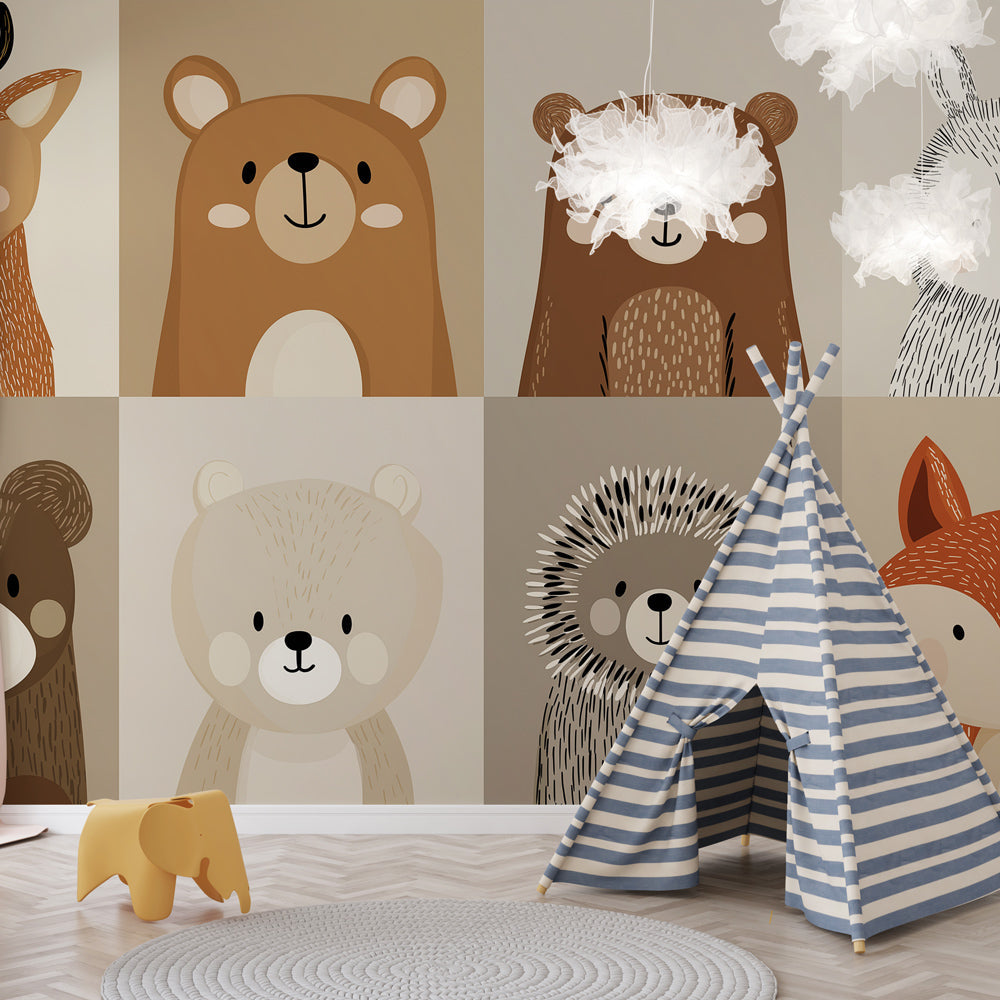 Forest Animal Wallpaper | Illustrated Woodland in Neutrals