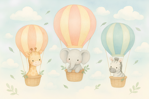 Animal Balloon Wallpaper | Giraffe, Elephant and Zebra Aloft