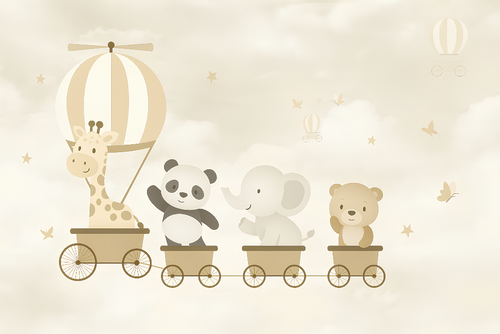 Animal Train Wallpaper | A Cloud Journey with Gentle Animals