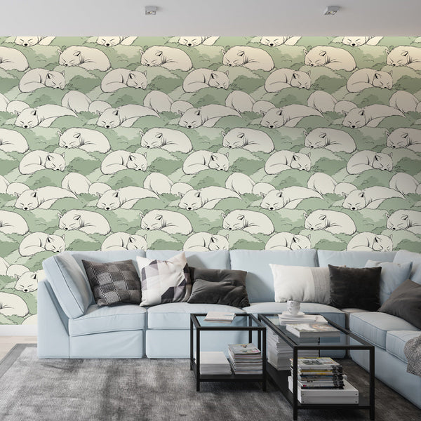 Sleeping Animal Wallpaper | Woodland Friends on Soft Green