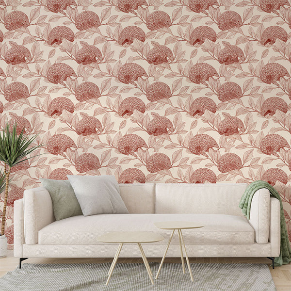 Hedgehog Wallpaper | Woodland Hedgehogs and Leaves on Pastel
