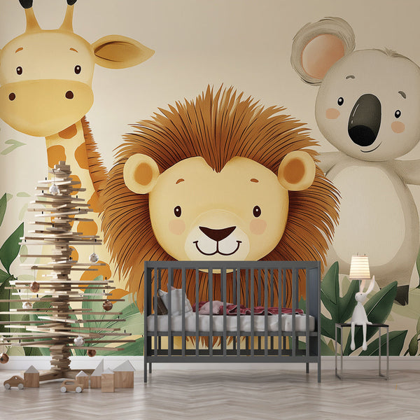 Jungle Illustrations Wallpaper | Cute Kids Wall Mural