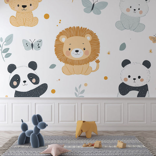 Baby Animals Wallpaper | Butterflies Wall Mural Decor
