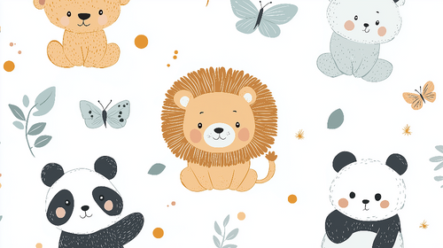 Baby Animals Wallpaper | Butterflies Wall Mural Decor