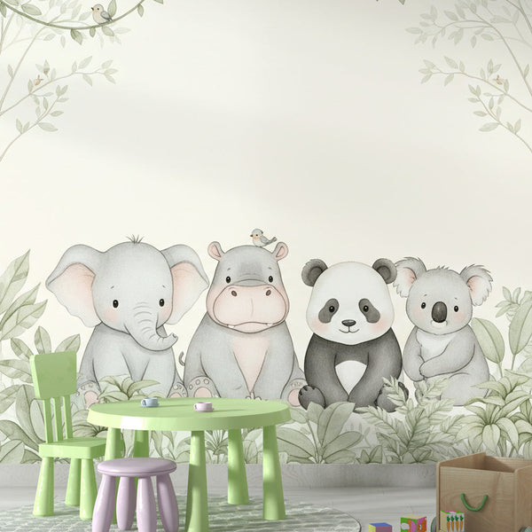 Jungle Animals Wallpaper | Elephant, Panda and Koala Wall Mural