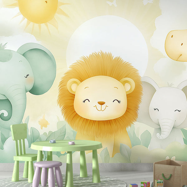 Sunny Savanna Animals Wallpaper | Elephant Wall Mural
