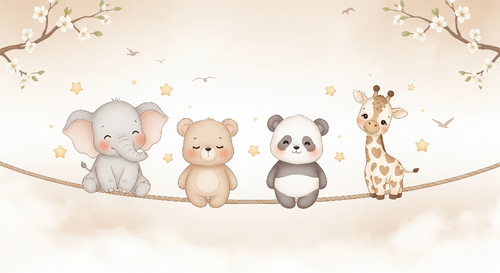 Cute Animals Wallpaper | Elephant, Panda and Giraffe Wall Mural