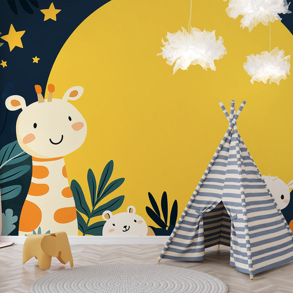 Giraffe and Friends Wallpaper | Yellow Moon Wall Mural
