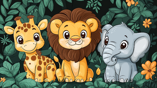 Cute Animals Wallpaper | Giraffe Lion Elephant Jungle Mural