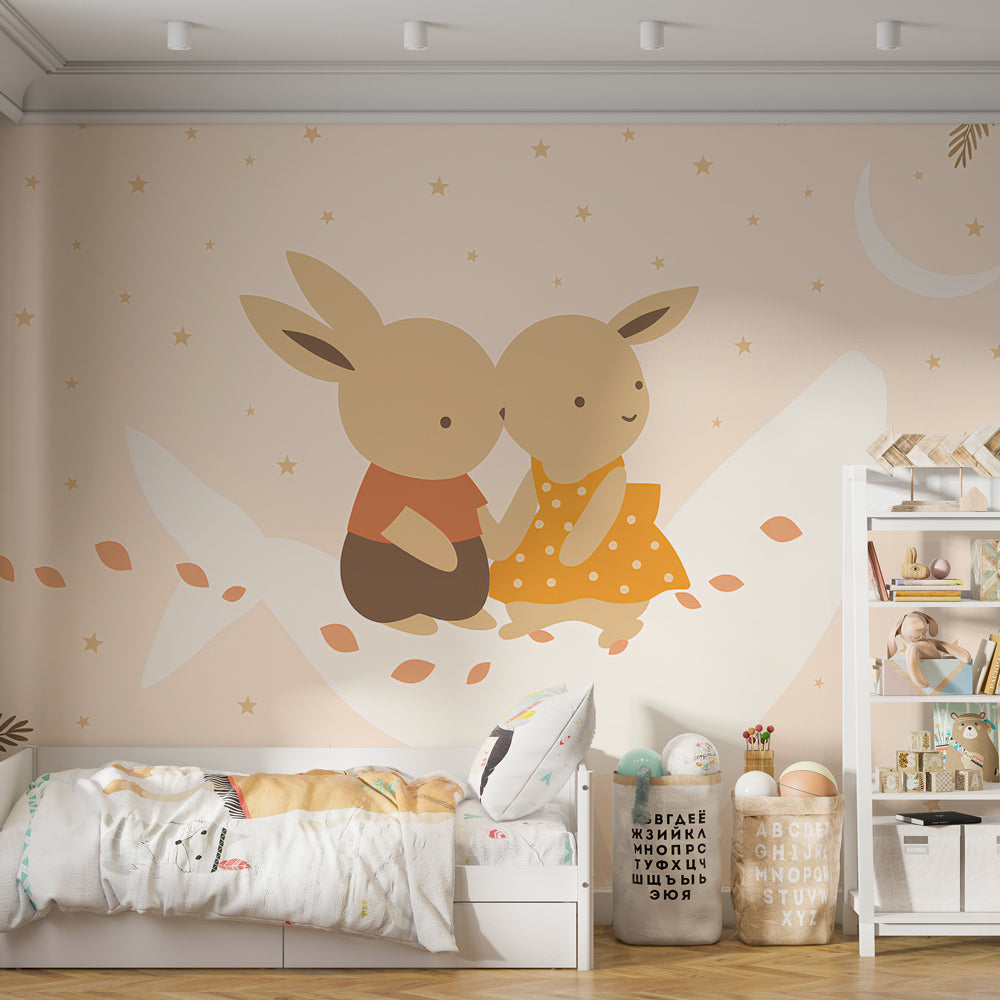 Cute Animal Wallpaper | Rabbits Sailing a Fish Through Starry Skies