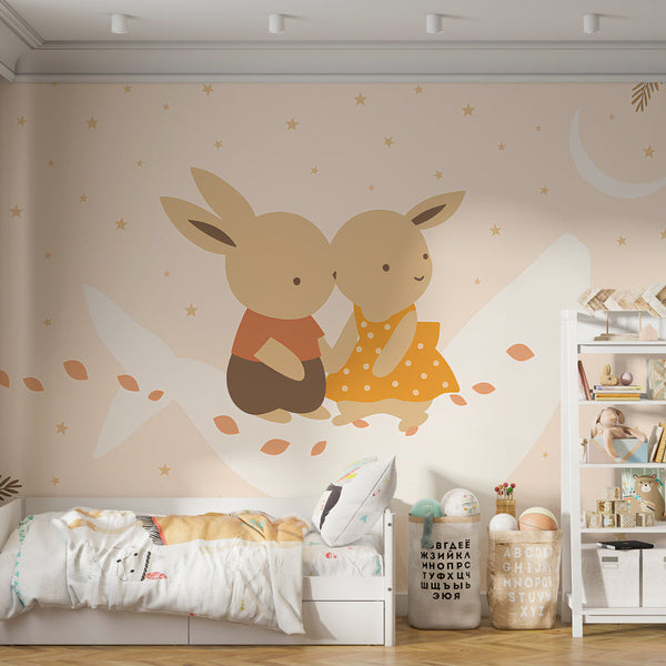 Cute Animal Wallpaper | Rabbits Sailing a Fish Through Starry Skies