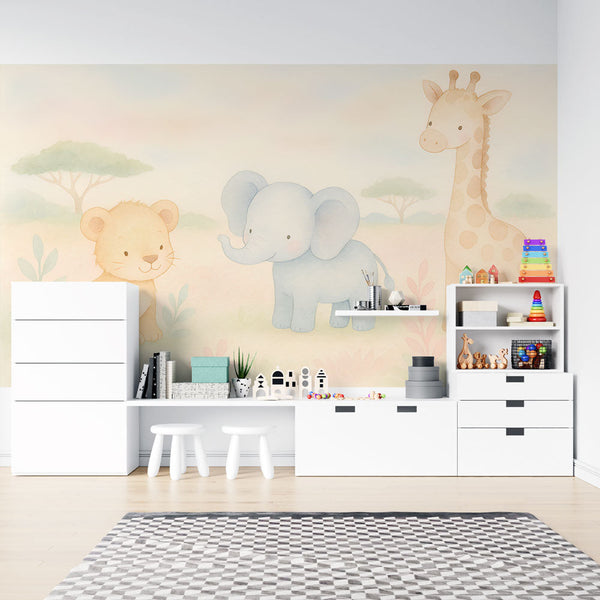 Cute Animals Wallpaper | Lion, Elephant and Giraffe Scene