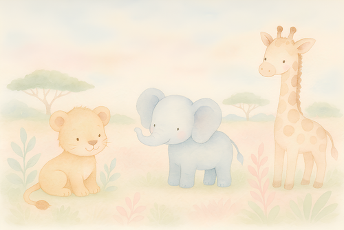 Cute Animals Wallpaper | Lion, Elephant and Giraffe Scene