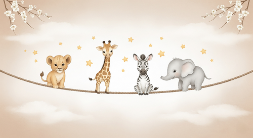Cute Animals Wallpaper | Lion, Giraffe and Zebra Wall Mural