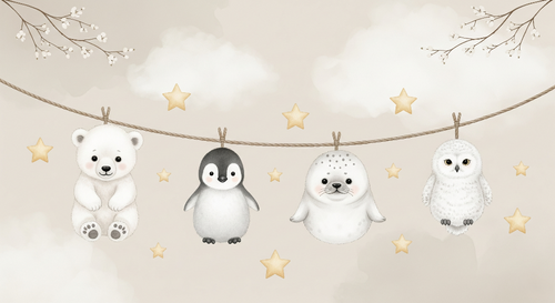 Cute Animals Wallpaper | Bear, Penguin and Owl Wall Mural