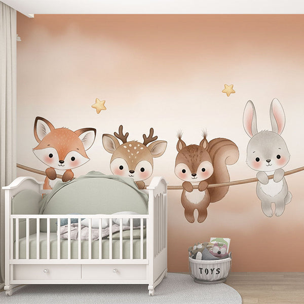 Cute Animals Wallpaper | Hanging Friends and Golden Stars