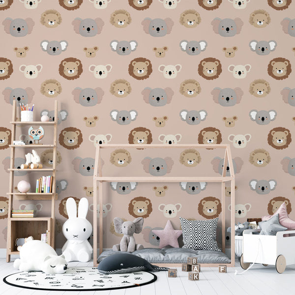 Cute Animal Wallpaper | Adorable Animal Heads on Pink