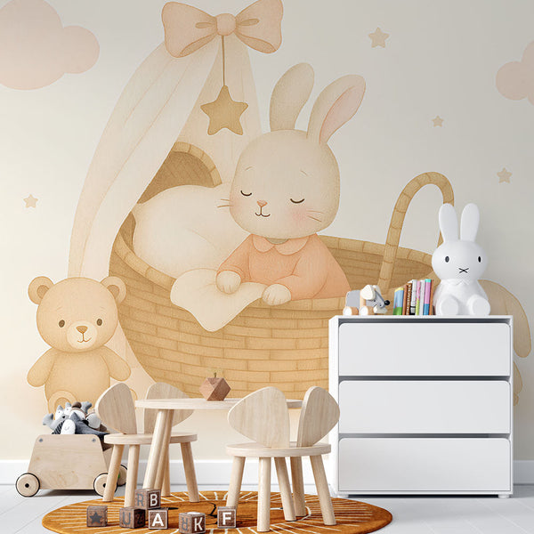 Cute Animals Wallpaper | Sleeping Bunny in a Cozy Basket