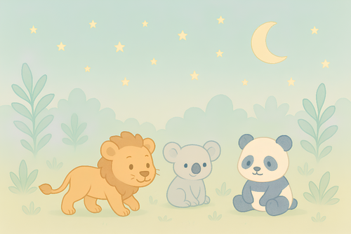 Cute Animals Wallpaper | Lion, Koala and Panda Under Stars