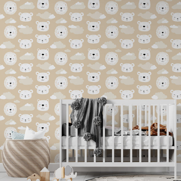 Cute Animal Wallpaper | Polar Bear & Lion Faces on Beige