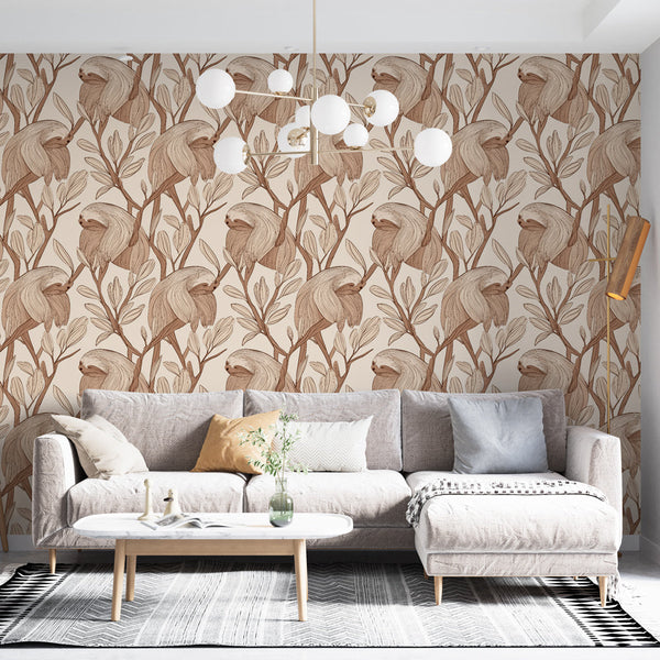 Animal Wallpaper | Sloths and Leaves on a Neutral Background