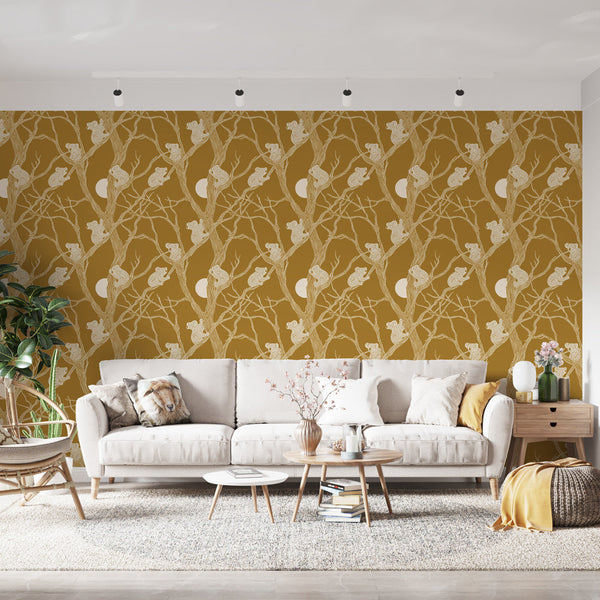 Animal Wallpaper | Sheep, Trees and Moons Wall Mural in Gold