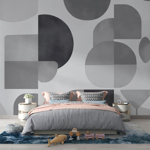 70s wallpaper abstract black and white geometric sleek monochrome wall mural