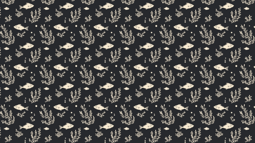 Aquatic Wallpaper | Fish and Seaweed on a Black Ground
