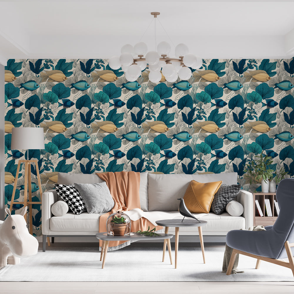 Underwater Wallpaper | Tropical Fish and Blue Foliage