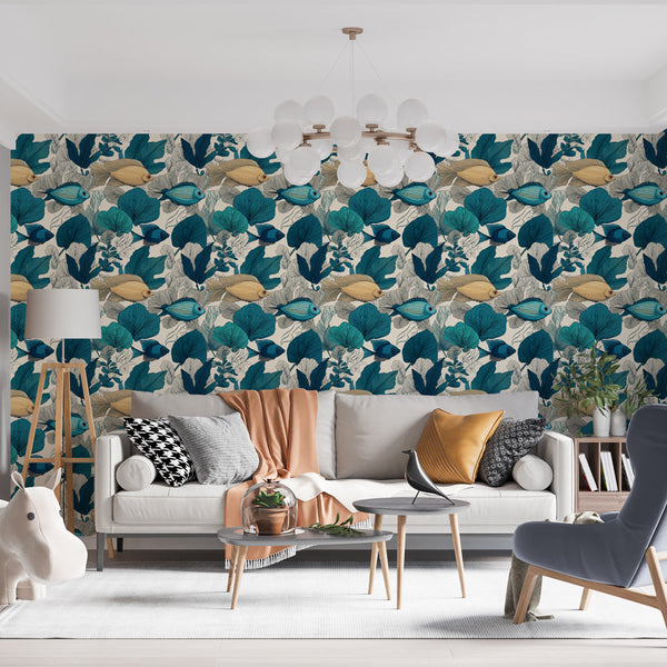 Underwater Wallpaper | Tropical Fish and Blue Foliage