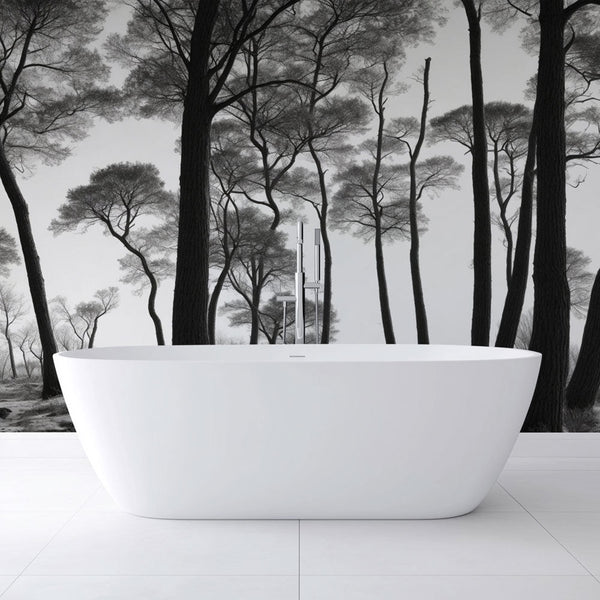 Bathroom Wallpaper | Black and White Forest Wall Mural