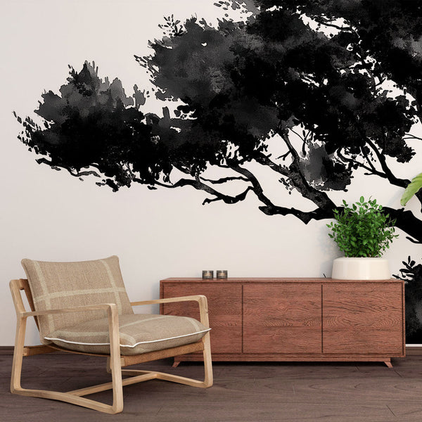 Stylized Tree Wallpaper | Black and White Silhouette Wall Mural