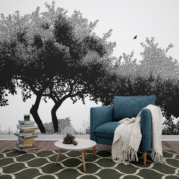Tree Silhouette Wallpaper | Graphic Black and White Woodland