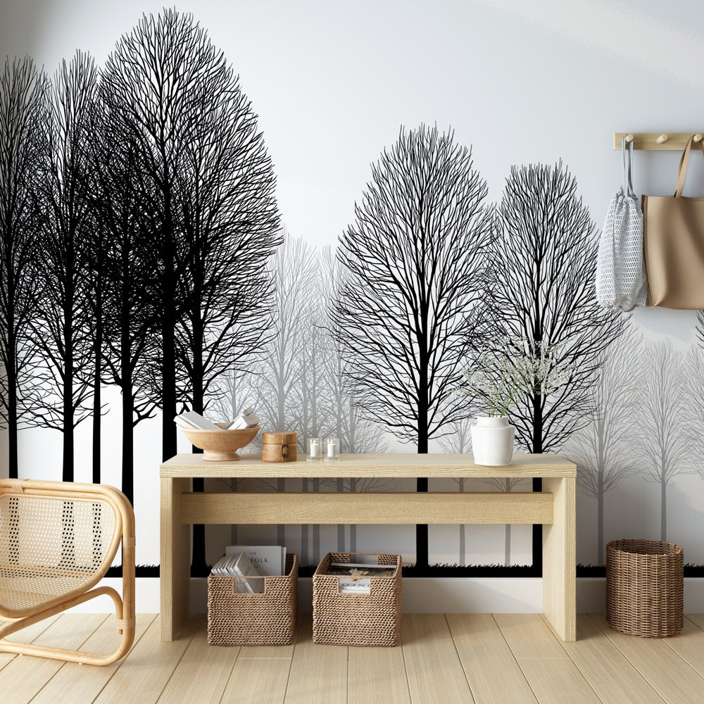 Black Tree Wallpaper | Graphic Silhouettes on Crisp White