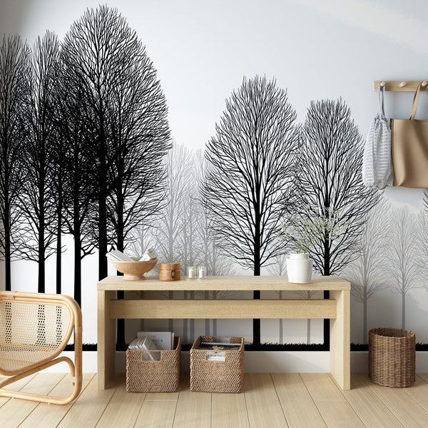 Black Tree Wallpaper | Graphic Silhouettes on Crisp White