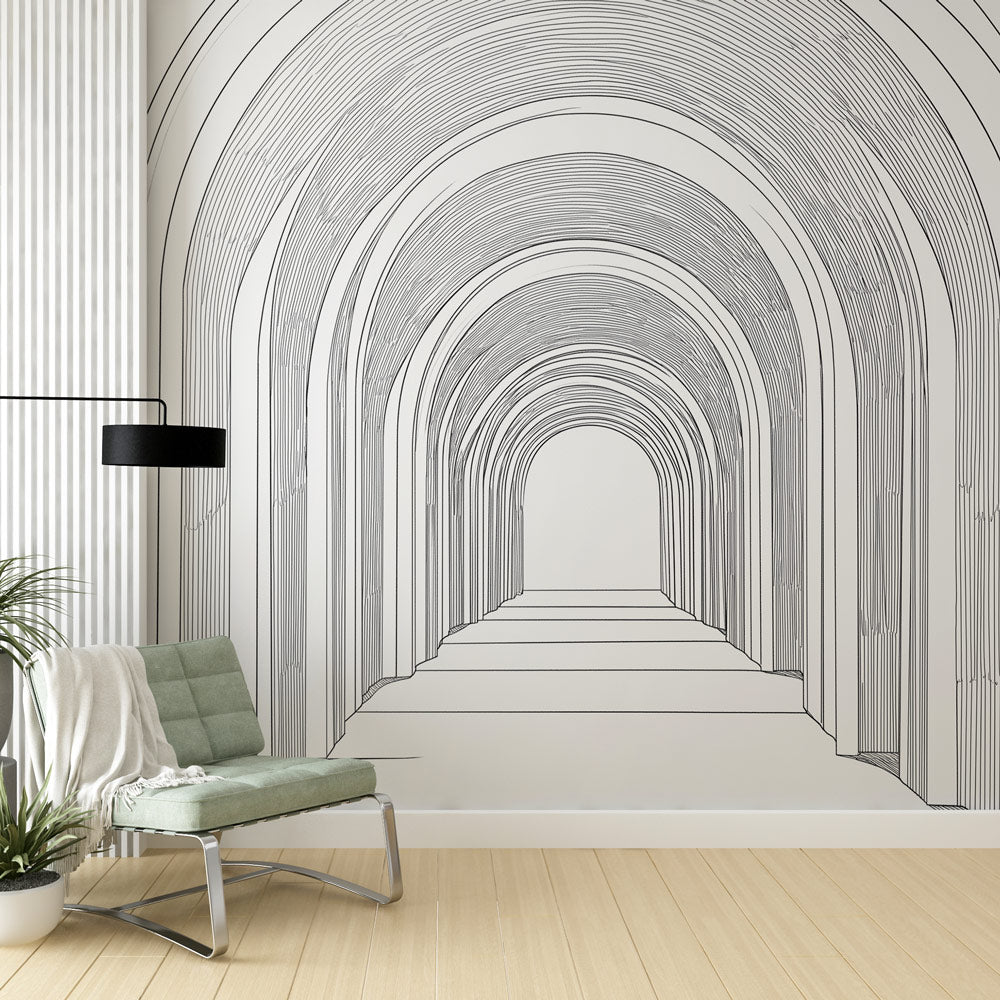 Minimalist Arches Wallpaper | Delicate Black Contours White Mural