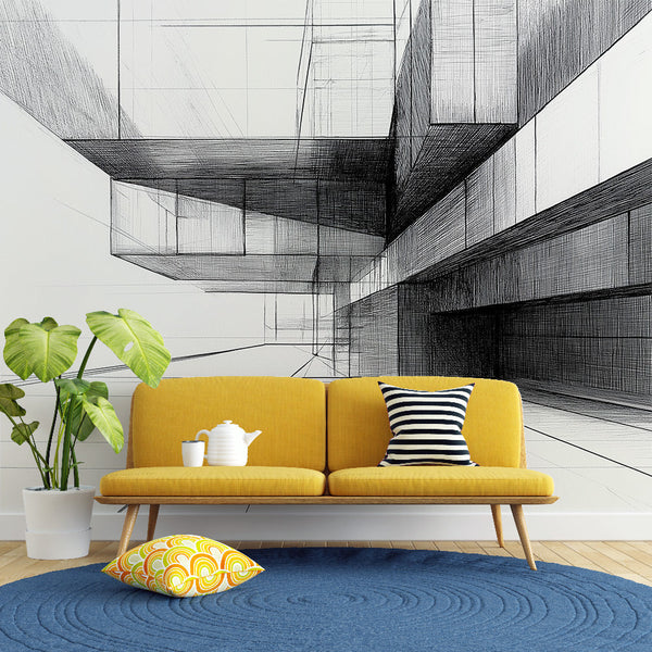 Architectural Wallpaper | Black White Geometric Wall Mural