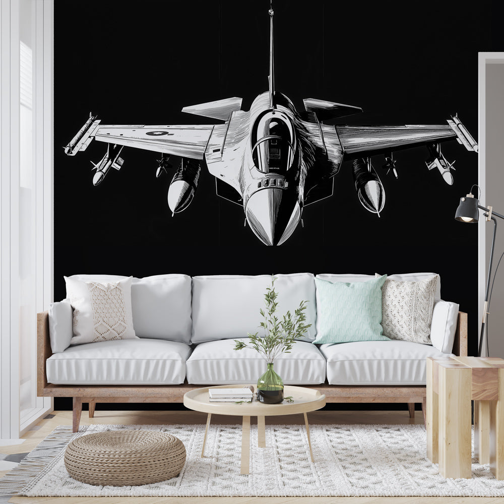 Fighter Plane Wallpaper | Stylised Black and White Military Jet
