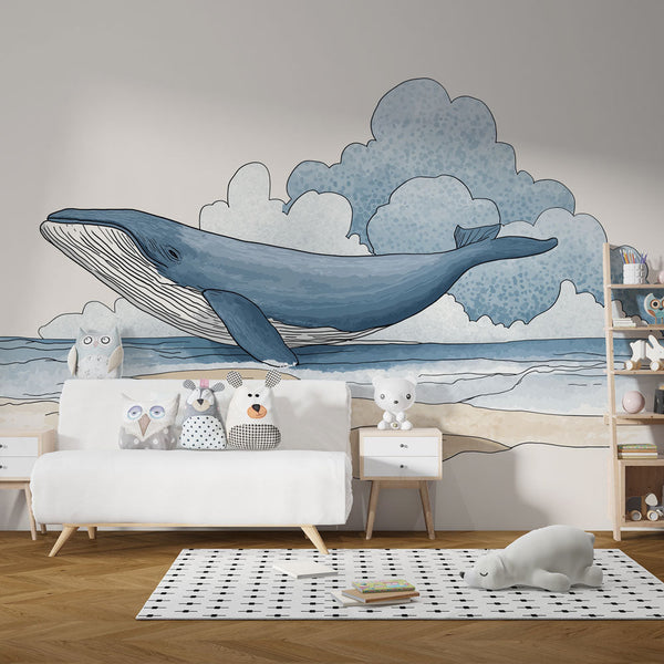 Whale Wallpaper | Majestic Whale Rising Beneath Soft Clouds