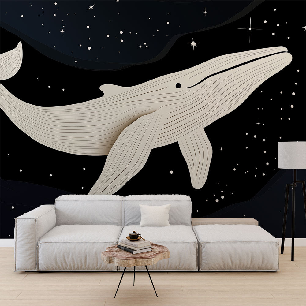 Space Whale Wallpaper | Stylized Cetacean in Starlit Ocean