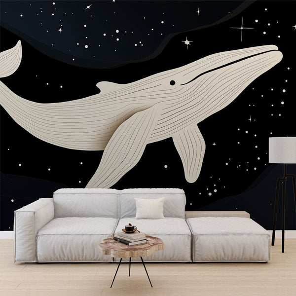 Space Whale Wallpaper | Stylized Cetacean in Starlit Ocean