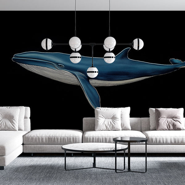 Whale Wallpaper | Elegant Blue Cetacean on Black Backdrop