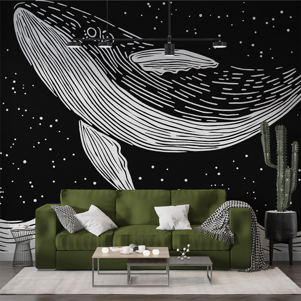 Whale Wallpaper | Leaping Cetacean Under Starlit Sky