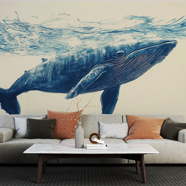 Whale Wallpaper | Artistic Whale in Water Mural