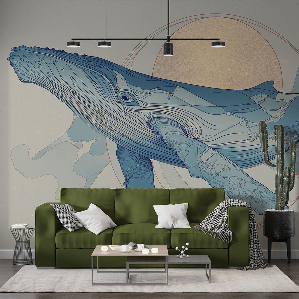 Whale Wallpaper | Artistic Blue Whale on a Soothing Backdrop