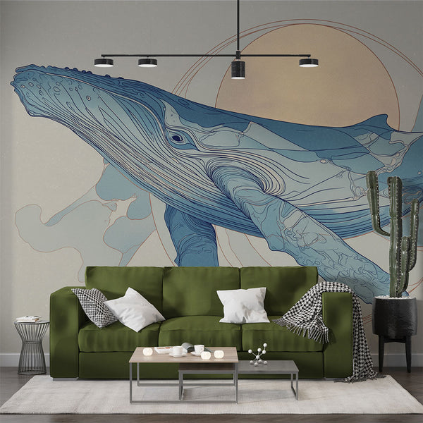 Whale Wallpaper | Artistic Blue Whale on a Soothing Backdrop