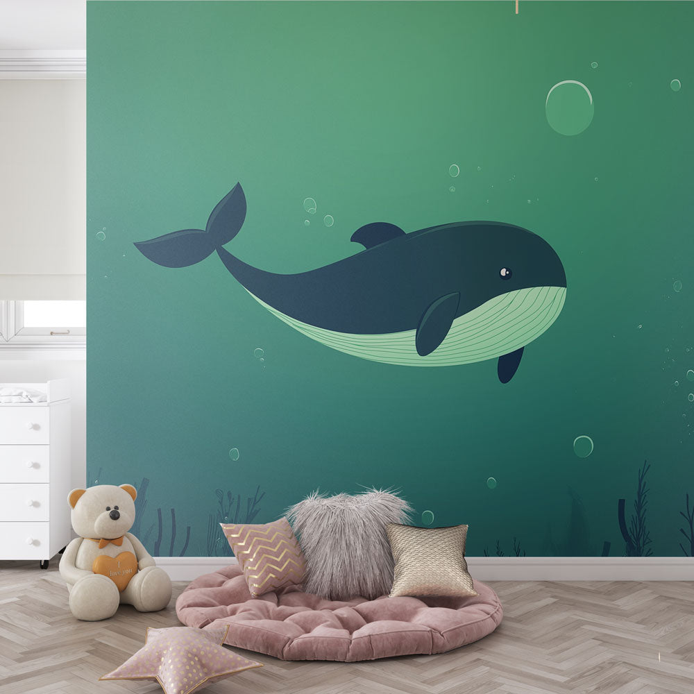 Whale Wallpaper | Cetacean Swimming Underwater Mural