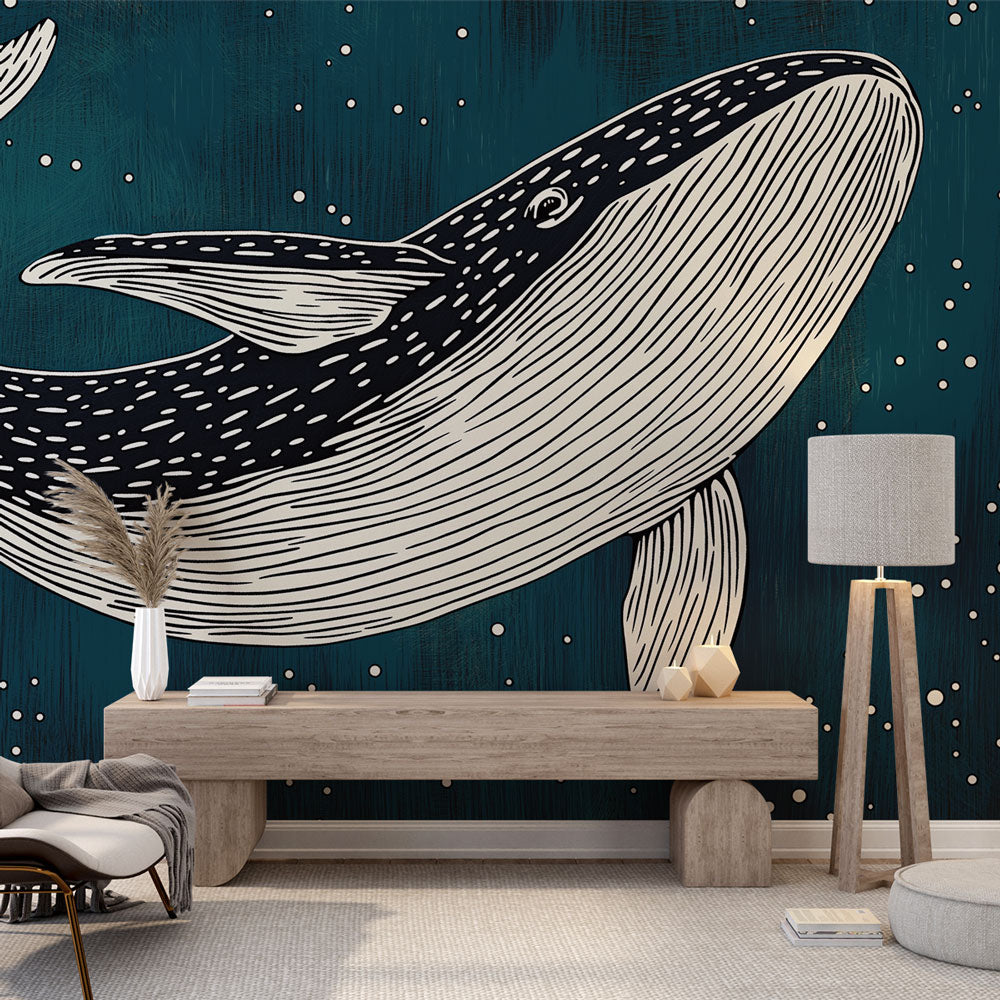 Whale Wallpaper | Stylized Cetacean on Aquatic Backdrop