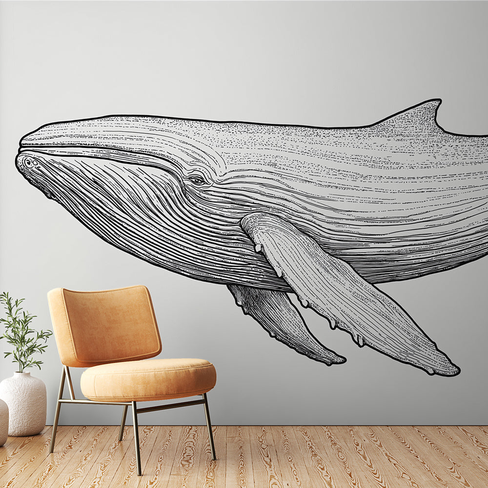 Whale Wallpaper | Delicate Line-Drawn Illustration